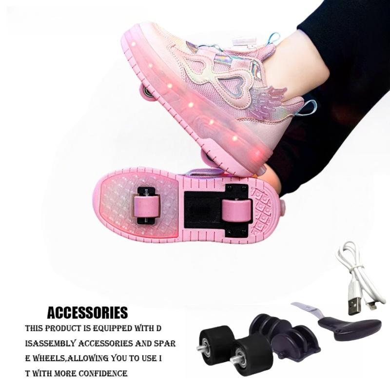 Women's Roller Skates Kids Double Wheel Retractable Lighting Student Sports Shoes Popular Internet Red Roller Wheel Slippers