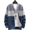 Herbst Winter Strickjacke Pullover Männer Fleece Zipper Pullover Samt Kontrast Gestreiften Pullover Mäntel Casual Jacken