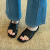 Cowhide Version~ Korean Casual Square Head Set Toe Slippers Women's Outer Wear 2025 Summer Open-toe Flat-bottomed Sandals