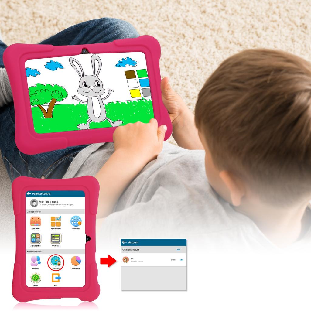 PRITOM 7 Zoll Kinder-Tablet Quad Core Android 10 32 GB WiFi Bluetooth Lernsoftware installiert