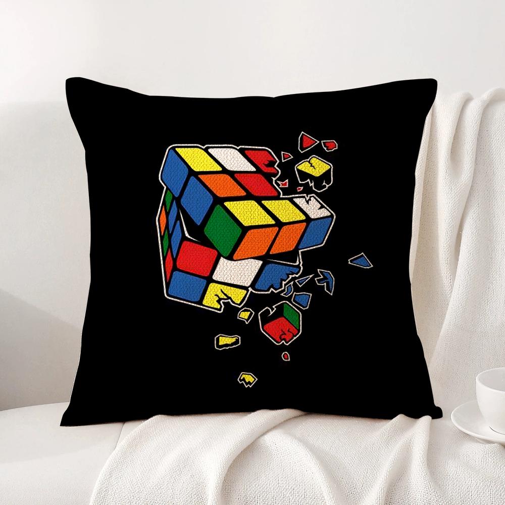 Game RRubik CCube Cushion Cover Natural Linen Organic Fabric DoubleSided Printing Sofa Home Decor Breathable Bed Pillow