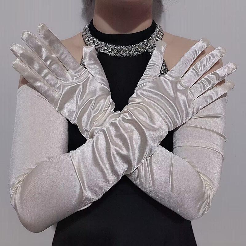 

Очень длинные атласные перчатки 70 см Женские сексуальные перчатки в стиле ретро для вечеринки и вечернего платья One Size грязно-белый
