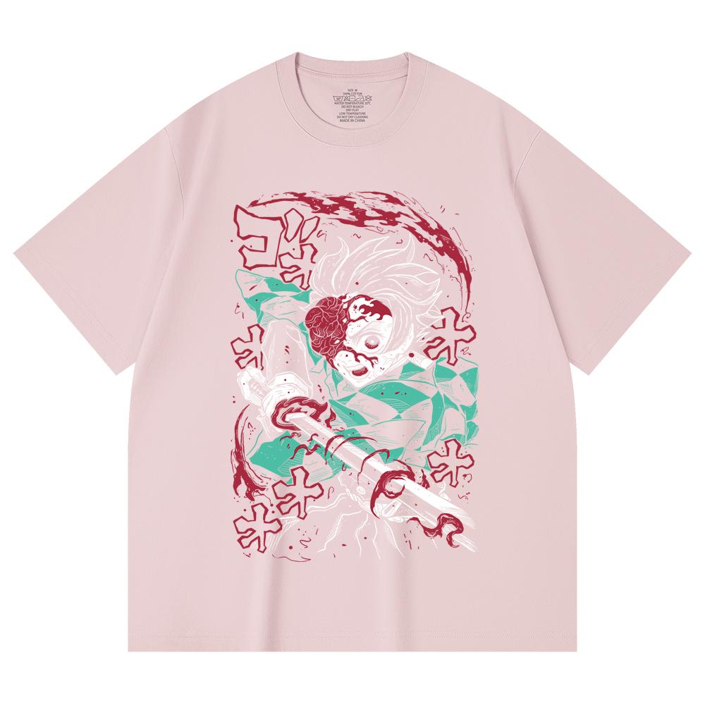 230 Gsm 100% Cotton Demon Slayer V41 Demon Tanjiro Print Unisex Heavy Cotton T Shirt
