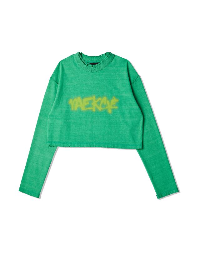 Baekssi Crop Graffiti Longsleeve T-Shirt_Green Free
