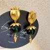 Classic Middle Women Girls Enamel Flower Earrings Ear Clip Vintage Elegant Lady High-end Party Banquet Accessories Jewelry