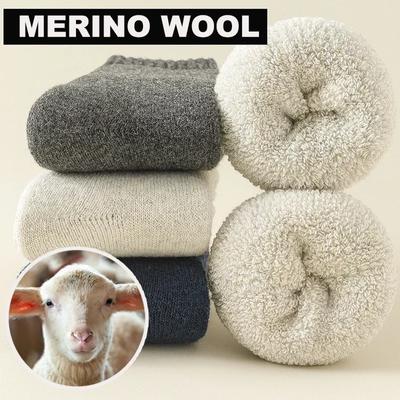 3 Pairs Men Women Wool Socks Couples Solid Winter Snow Chrismas Gift Thermal Cashmere Marino Thickened Fleece Terry Loop Socks