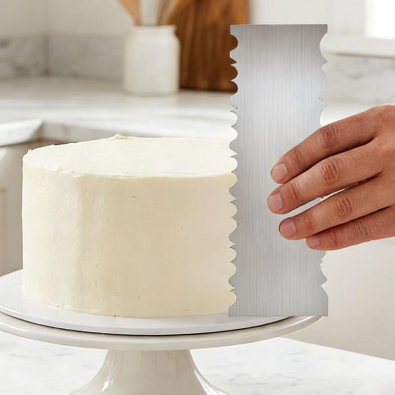 Stainless Steel Cake Smoother Scraper With Double Sawtooth Edge And Rust Resistant Surface Perfect For Home Baking Cake