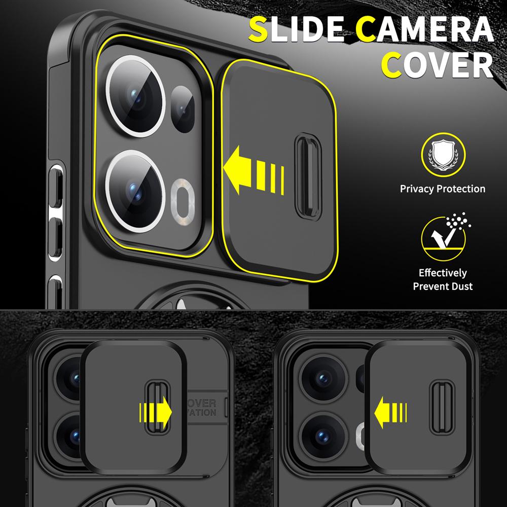 KEYSION 360° Ring Stand Phone Case for OPPO Reno13 Pro 5G Slide Camera Protection Magnetic Shockproof Cover for OPPO Reno13 F 5G