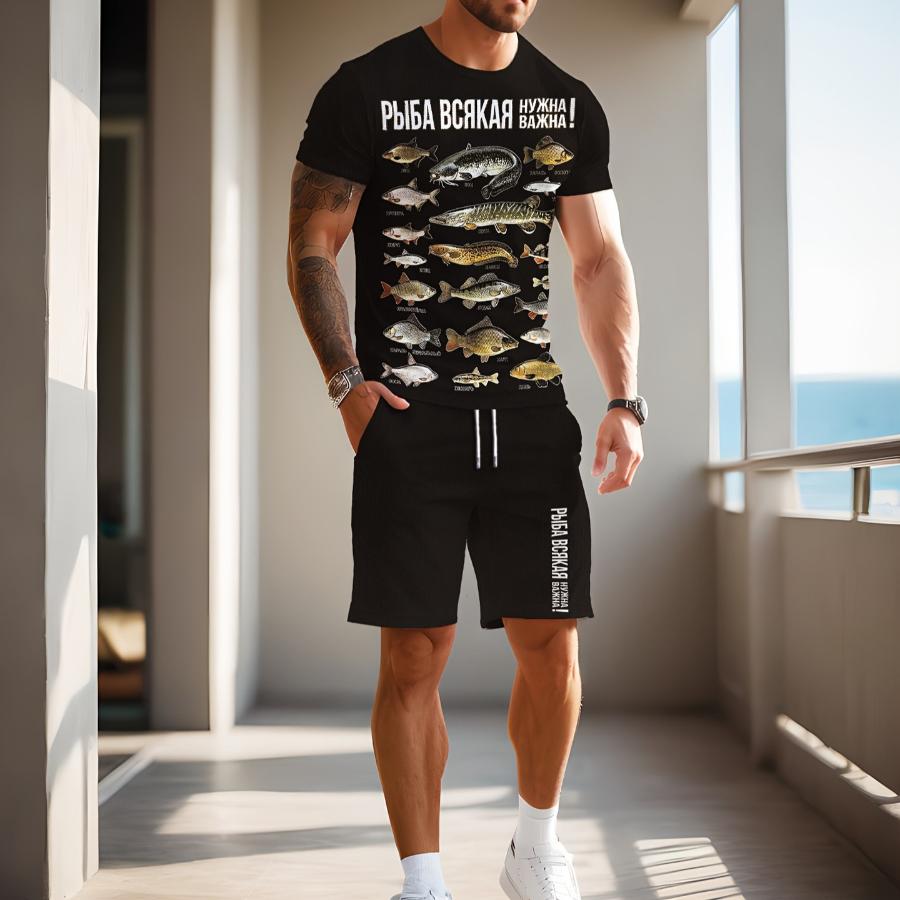 T-shirt da Uomo Manica Corta Pantaloncini Set Due Pezzi Stile Resort Moda Estate Stampa 3D