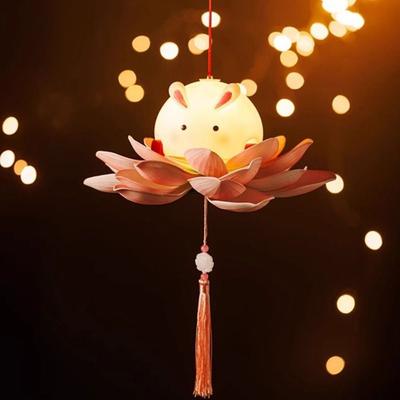Cute DIY Mid-Autumn Festival Lantern Handmade Handheld Lotus Rabbit Lamp Traditional Mini Holiday Decoration