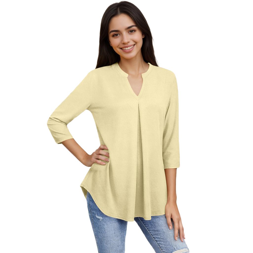 Damenmode Lässiges 3/4-Ärmel-T-Shirt V-Ausschnitt Top