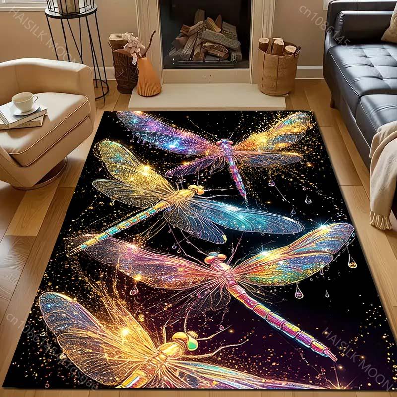 Fantasy Golden Dragonfly Print Carpet for Bedroom Living Room Bedside Sofa Floor Mat Modern Home Decor Area Rug Large Size