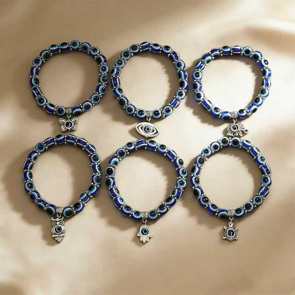 Turkish Evil Eye Bracelet for Men Women Blue Beaded Handmade Charm Jewelry with Butterfly Pendant charm bracelet jewelry