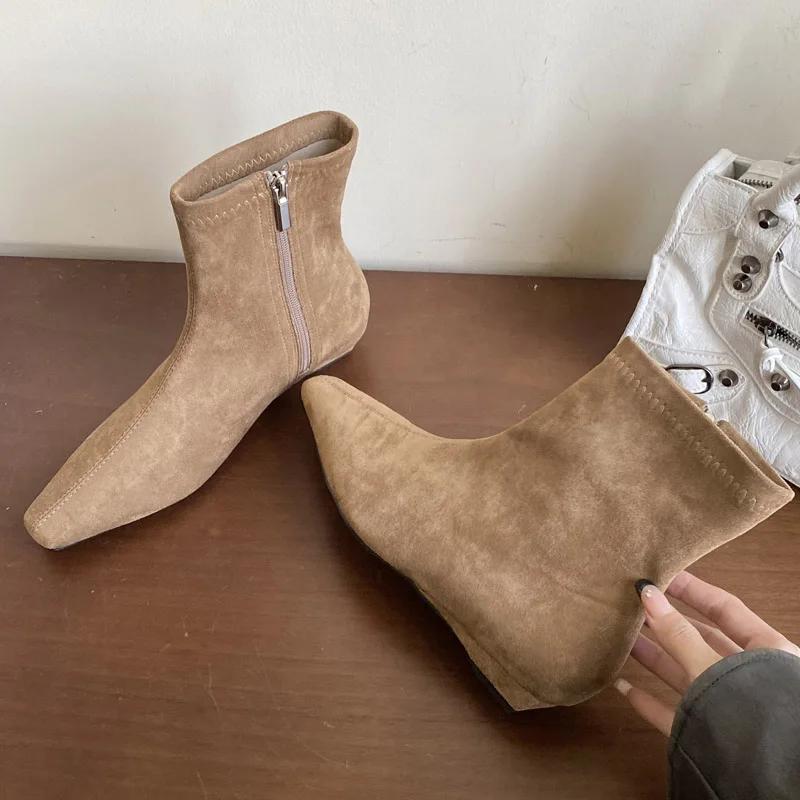 Fashion Eilyken Autumn Winter Women Ankle Boots Low Heels Zipper Shoes Fashion Pointed Toe Comfortable Botas Zapatos De Mujer