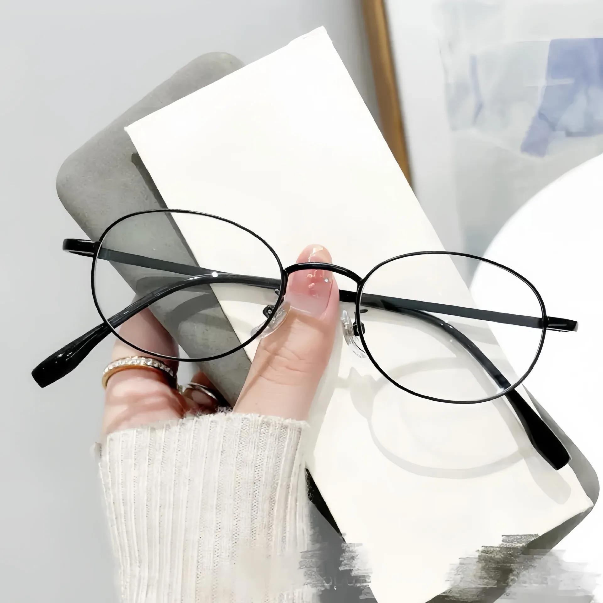 

Y2K Retro Small Oval Glasses Frame for Women Lovely Ins No Makeup Plain Glasses Men Eyewear Cute Decorative Computer Glasses чорний