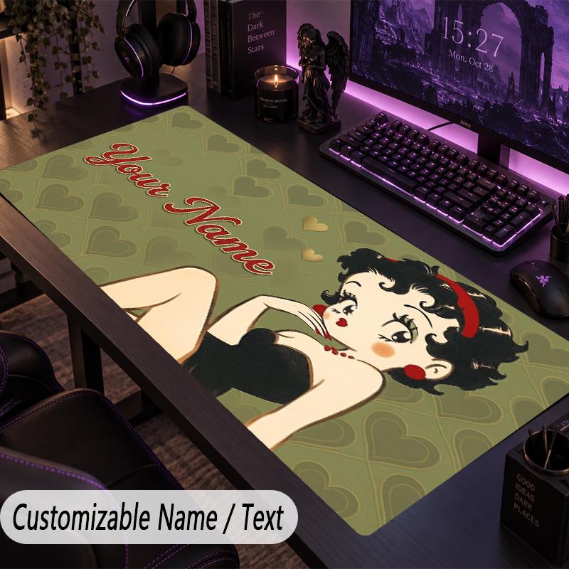 Custom Text Big Mousepad, Extended Desk Pad For Laptop Work GameBetty Boop