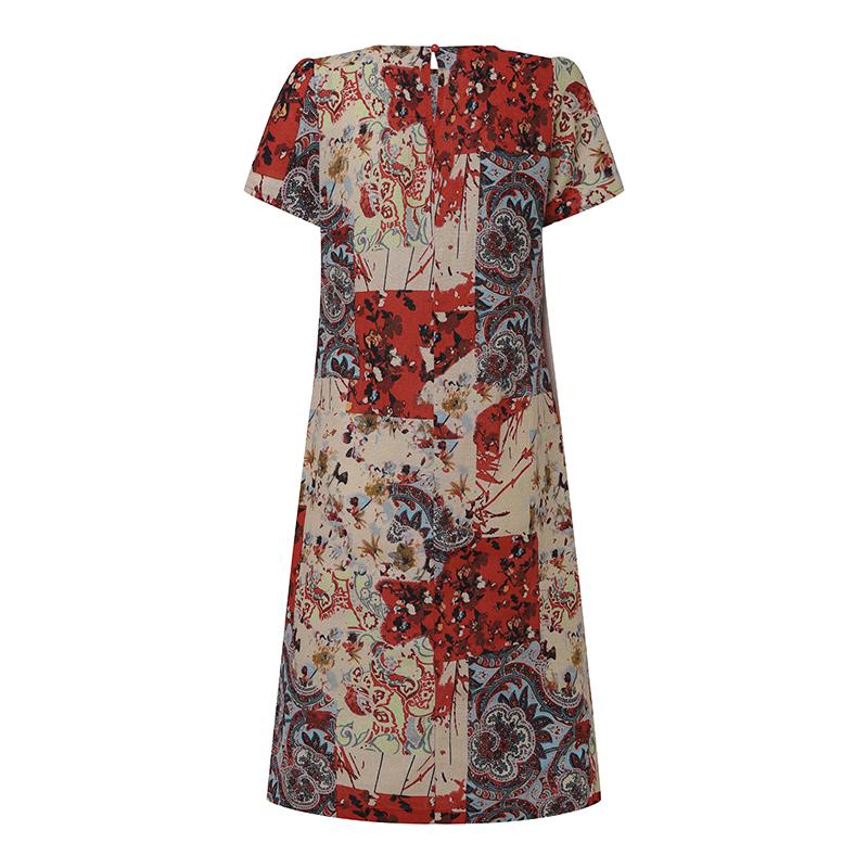 ZANZEA Sukienki damskie z krótkim rękawem i kieszeniami, z nadrukiem i guzikami