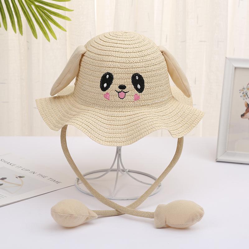 Influencer Style Moving Rabbit Ears Baby Sun Hat - Cute Airbag Cartoon Straw Hat for Summer Outings