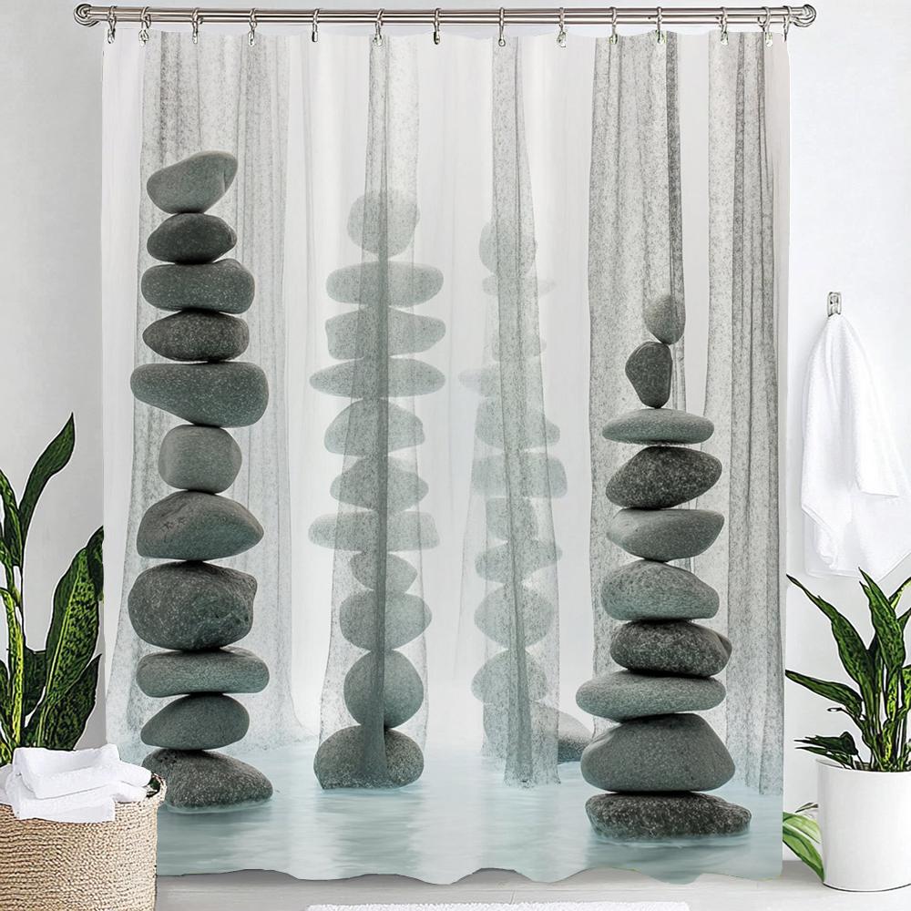 Zasłona prysznicowa Ogród Zen, Kamień, Kwiat, Spa, Japońska Medytacja Łazienka Dekoracyjna Zasłona Prysznicowa, Wodoodporna Zasłona Prysznicowa
