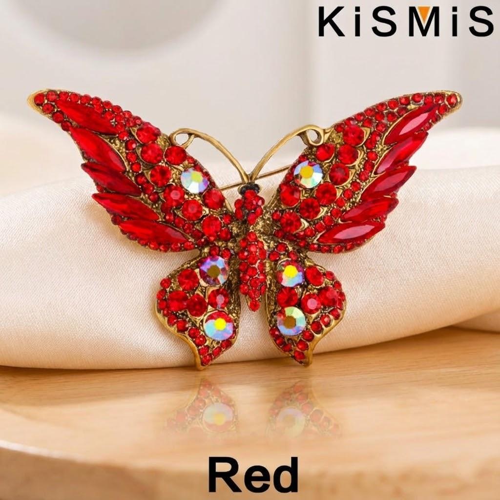 Retro New Crystal Rhinestone Butterfly Gold plated Brooch Fashion Animal Insect Ladies Pin Jewelry