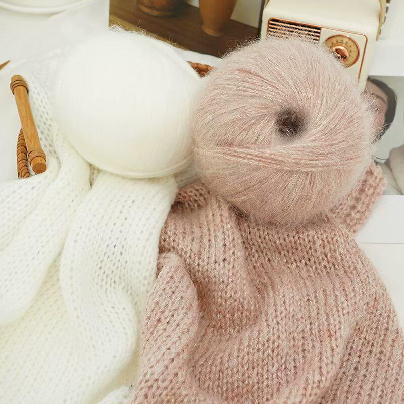 Sparkly Hand-Knitted Soft Mohair Sweater Set with Silk Yarn