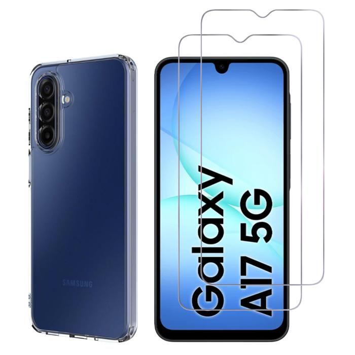 Coque et protection écran - PHONILLICO - Samsung Galaxy A17 5G - Souple - Transparent - 2 Verres Trempé