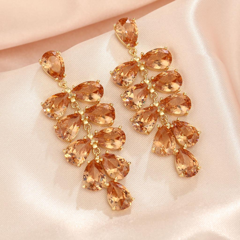 Floral Green Crystal Drop Earrings For Wedding And Party Wear