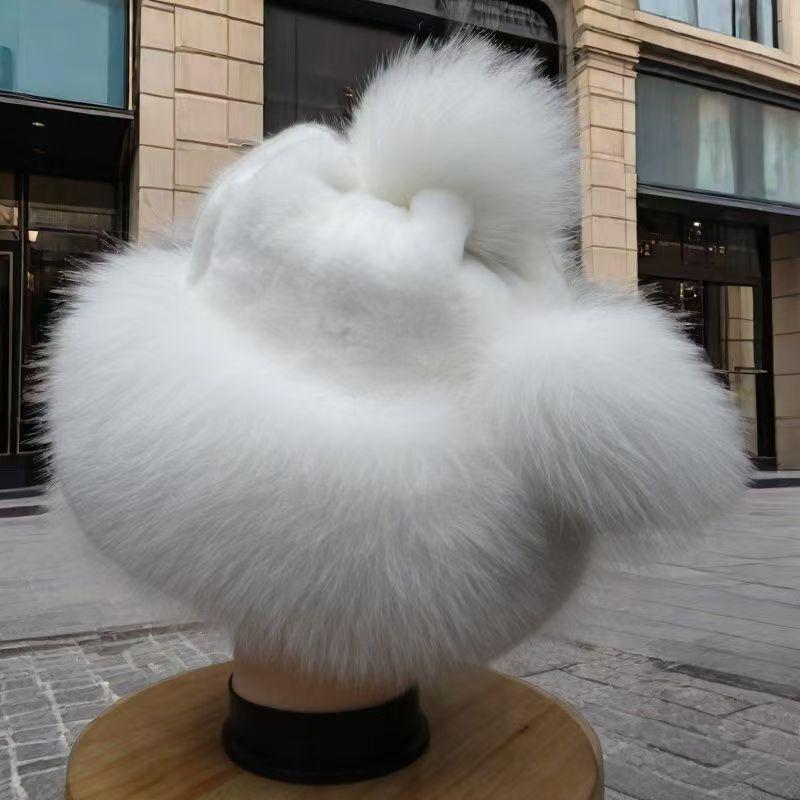 Mink imitation fox fur hat women's winter warm ear protection Baotou beret middle-aged and elderly mother style snow Mongolian hat