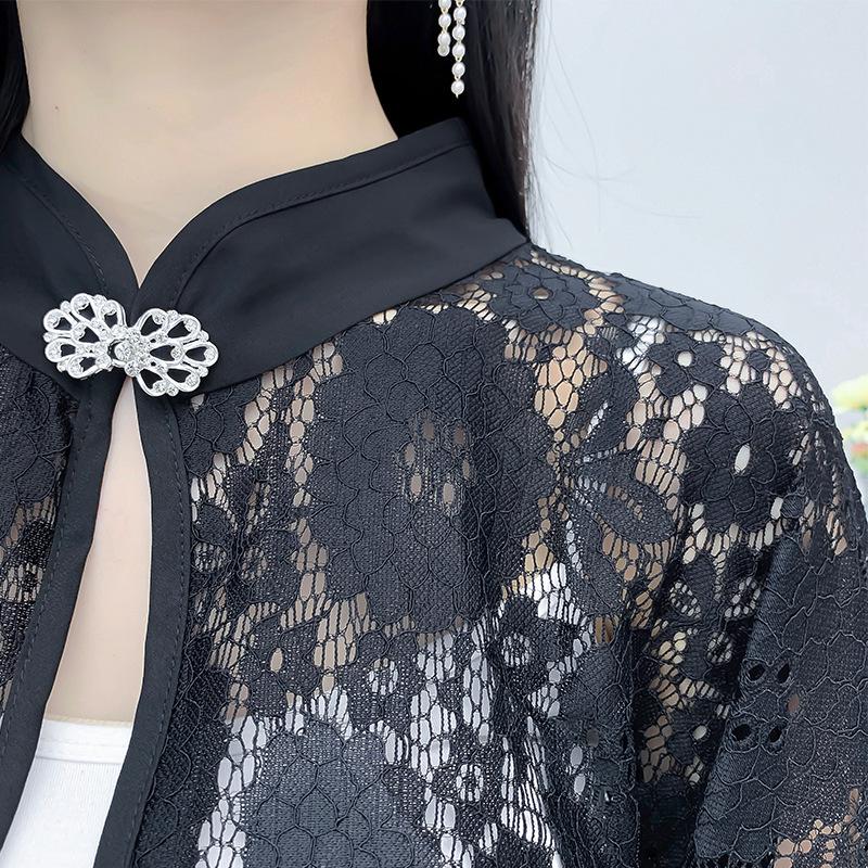 Elegant Summer Lace Sun Protection Shawl & Camisole Dress with Retro Silver Buckle – Fashionable Women's Outfit