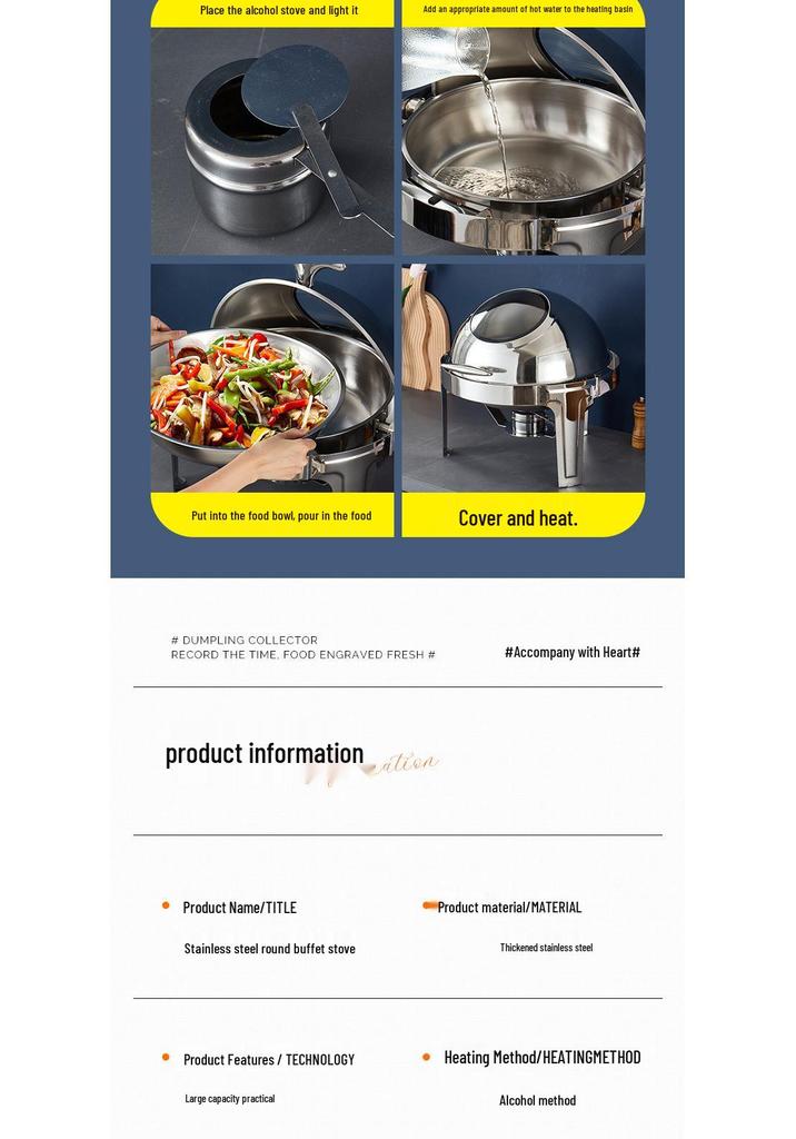 Round Electric Buffet Stove with Hinged Lid - Stainless Steel Chafing Dish