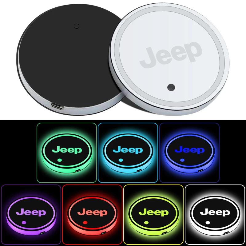 

For Jeep 2PCS Luminous Water Coaster Water Cup Mat Non-Slip Mat For Jeep Renegade Wrangler JK Patriot Renegade Trail Hawk Com