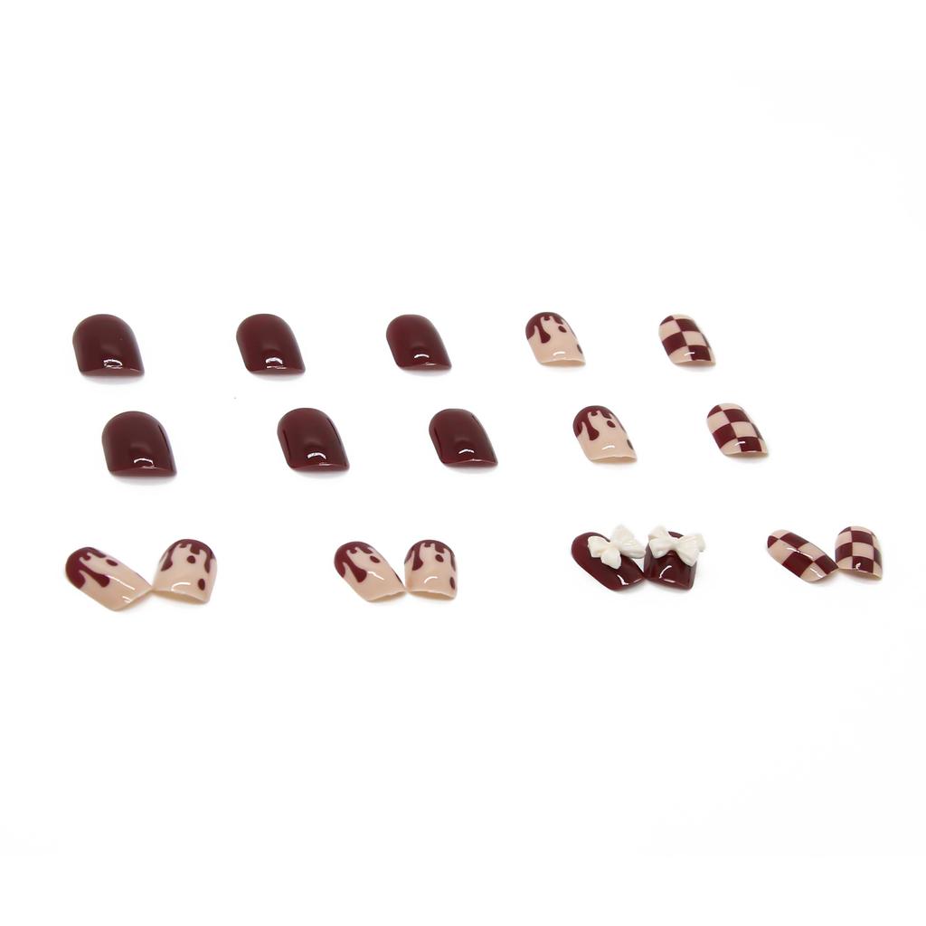 Wearable Nail Sticker Wearing Nail Red Bow Internet Celebrity Checkerboard Fake Nail New Year's Nail Piece