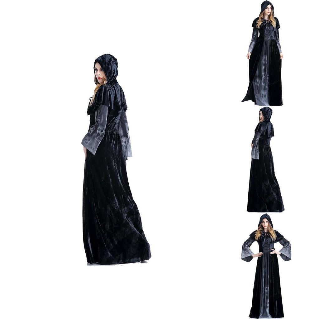 Enchanting Women's Wicked Queen Gothic Witch Costume With Elegant Long Bell Sleeves