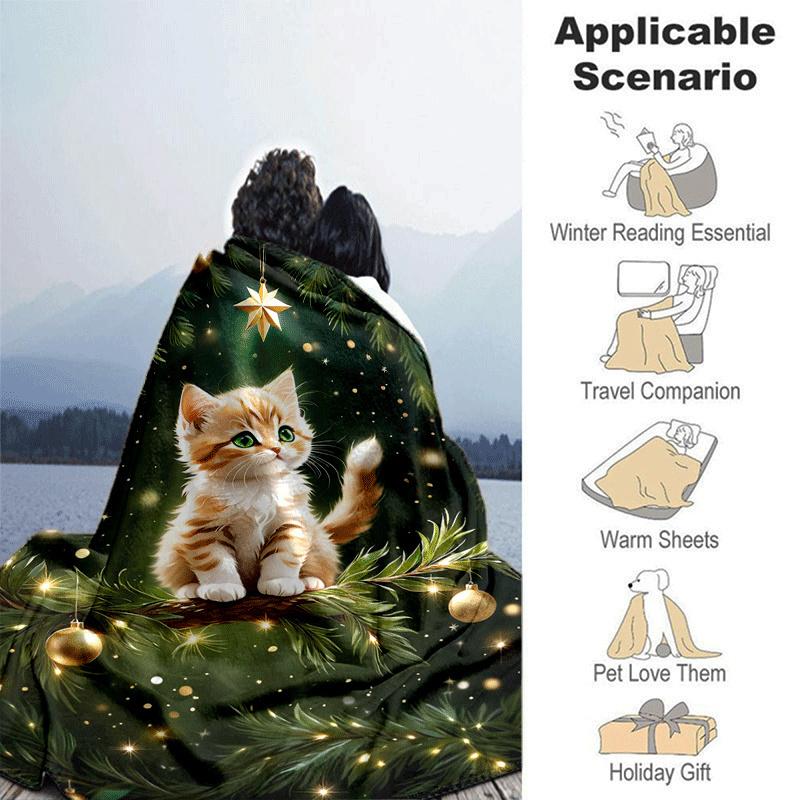 1pc Cat Printing Lightweight Flannel Blanket, Comfortable and Warm Blanket, for Camping Sofa Bed and Couch Office, Suitable for Gift Blankets