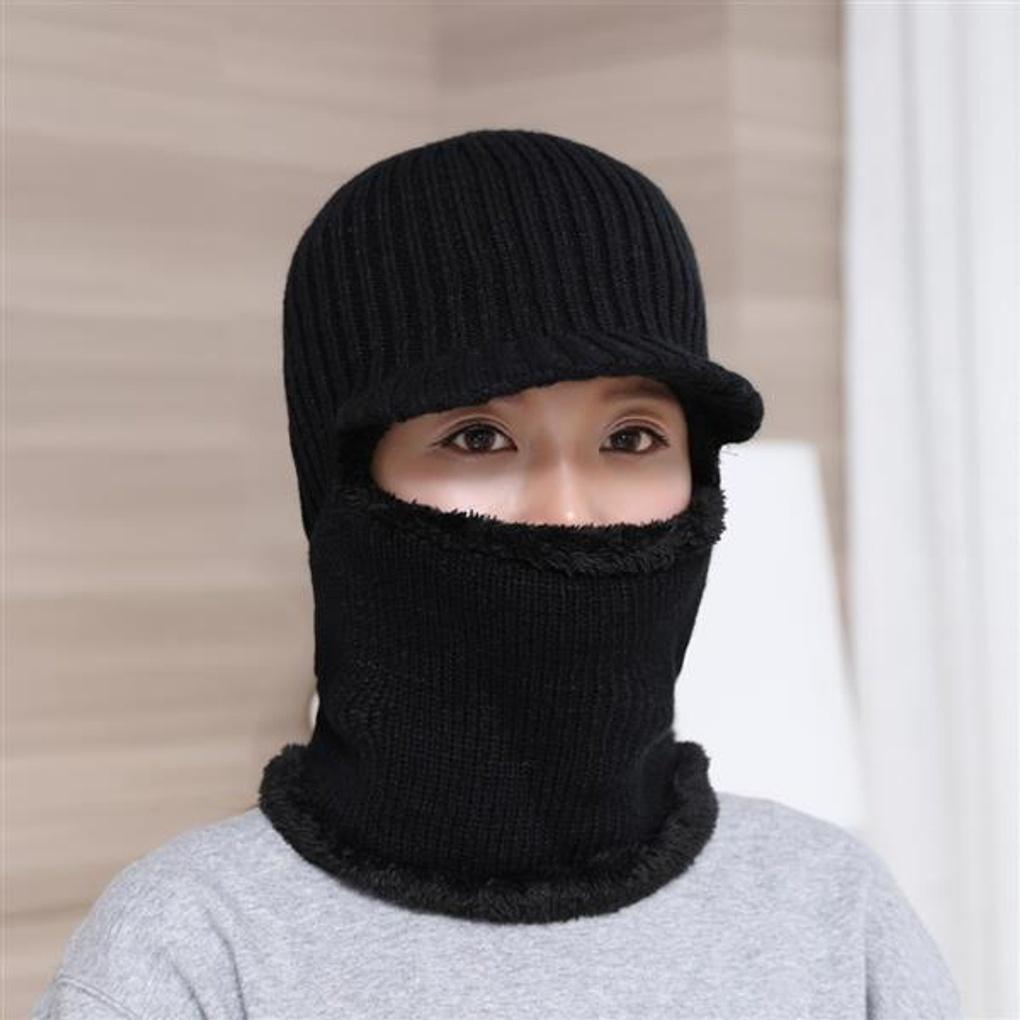 Breed Neck Warmer Fur Hat (Black) / Integrated Knit Brim Hat