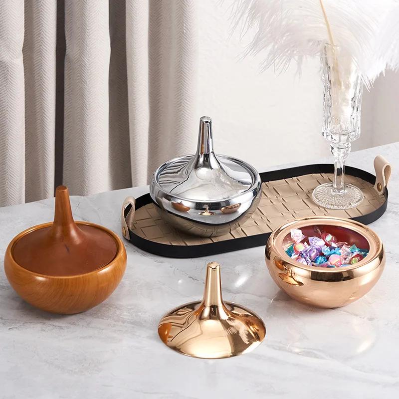 Stainless Steel Decorative Bowl with Lid, Tableware, Candy Bowl, Salad and Dessert Tray, Living Room Dining Table Storage Box