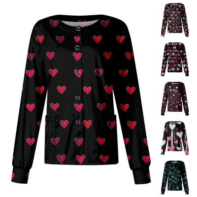 Women's Casual Long Sleeve Single Breasted Printed Care Workwear Cardigan Top