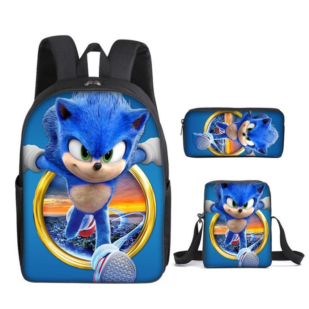 Sonic Elementary School Student Backpack 3-Piece Set Anime Cartoon Backpack Shoulder Bag Pen Bag