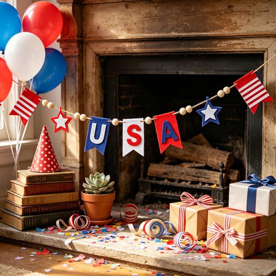 Yousheng Patriotic Garland Banner for 4th of July Decorations, Red White Blue Hanging Banner Bunting for Memorial Day, Veterans Day, Independence Day