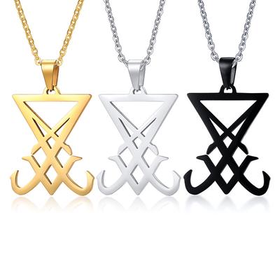 Cor Prata Sigilo de Lúcifer Pingente Aço Inoxidável Colar Masculino Emblema Amuleto Joia