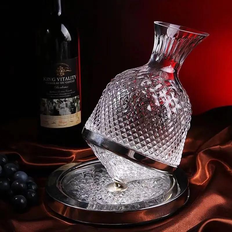 Yüksek Dereceli Kristal Cam 360 Dönen Sürahi Bardak 1500ml Sürahi Şarap Dağıtıcı Havalandırıcı Ayna Sürahi Hediye Bar Dekorasyonu