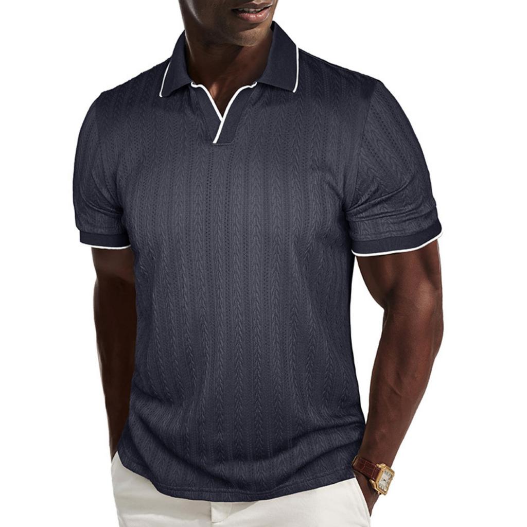 Herren lässiges stilvolles texturiertes Strickoberteil - Herren Stretch Golf Sport Kurzarmoberteil