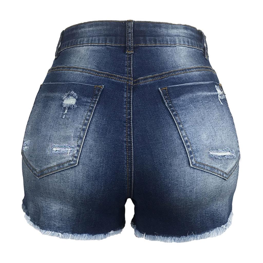 Fashion Womens Pocket Solid Jeans Denim Pants Female Hole Bottom Casual Shorts