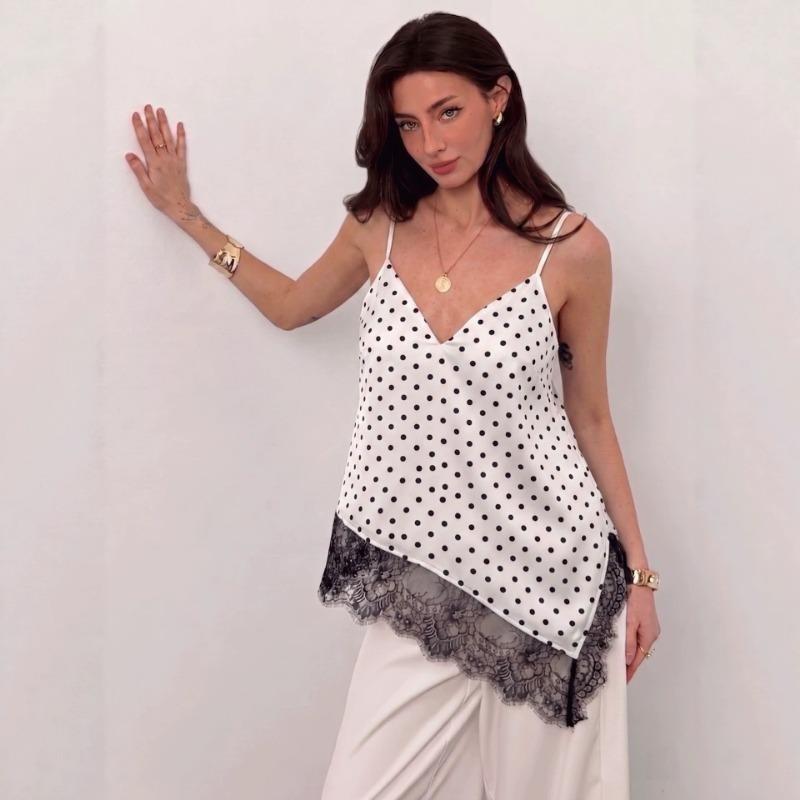 V Neck Irregular Lace Spliced Loose Camisole Tank Top