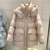 FASHION 2024 New Down  Women's Medium and Long Korean Edition Big Pocket Hooded Drawstring Waist Thick Women's  Winter Clothes