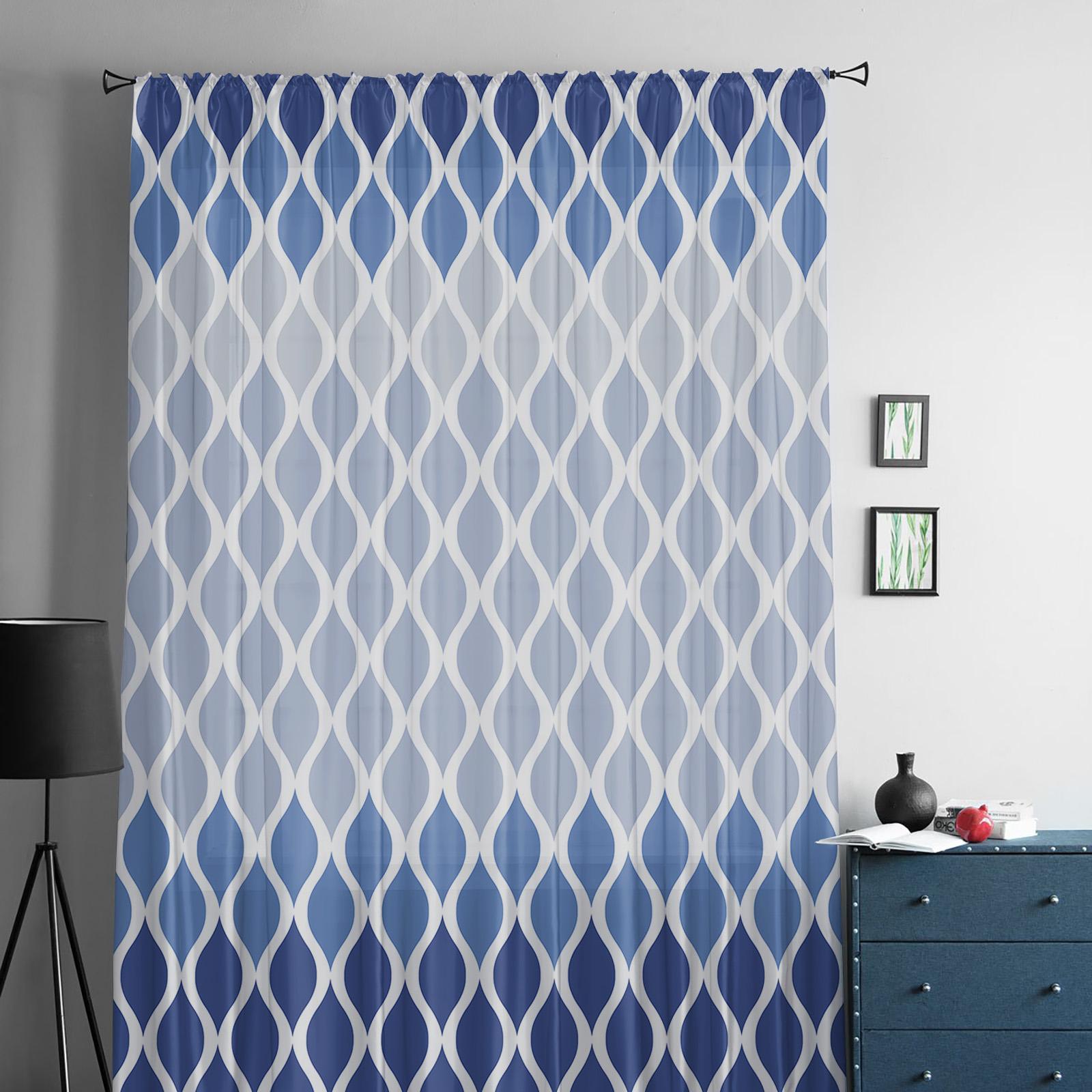 Марокканские текстурированные синие прозрачные шторы для гостиной — фото 2