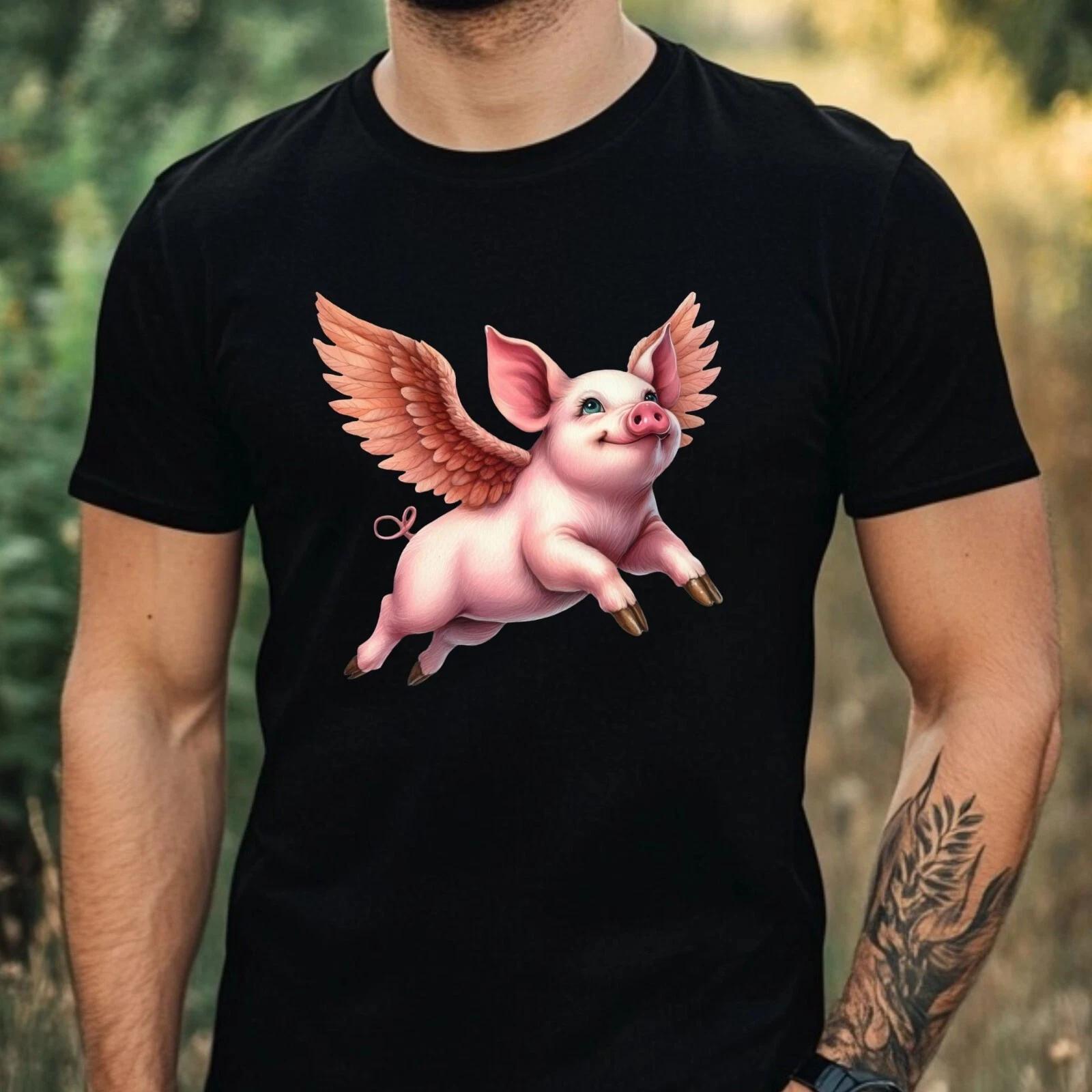 T-Shirt Herren Fliegendes Schwein Motiv Baumwolle Größe XS bis 5XL S