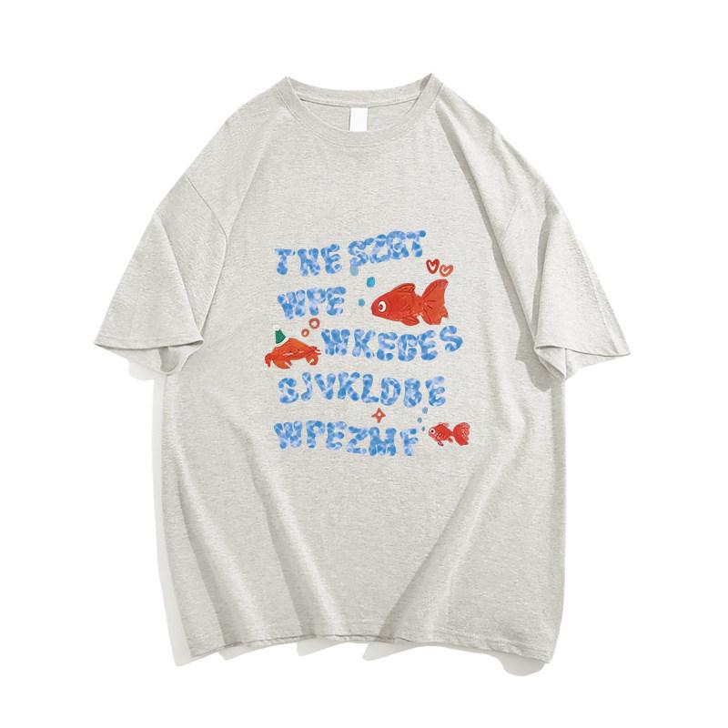 

Women s Lightweight Pure Cotton Fish Print Short Sleeve T-Shirt - Slimming, Versatile Summer Top Medium