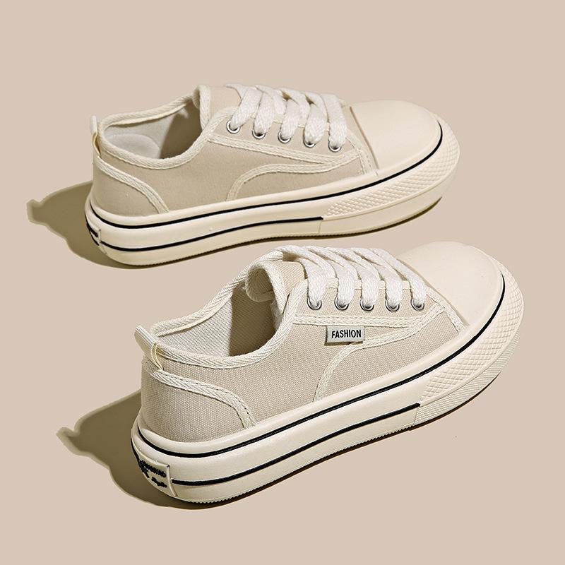 

2025 spring and summer new Korean version of canvas shoes, female students wear thick-soled versatile casual shoes ins tide board shoes women s shoes 35 бежевый