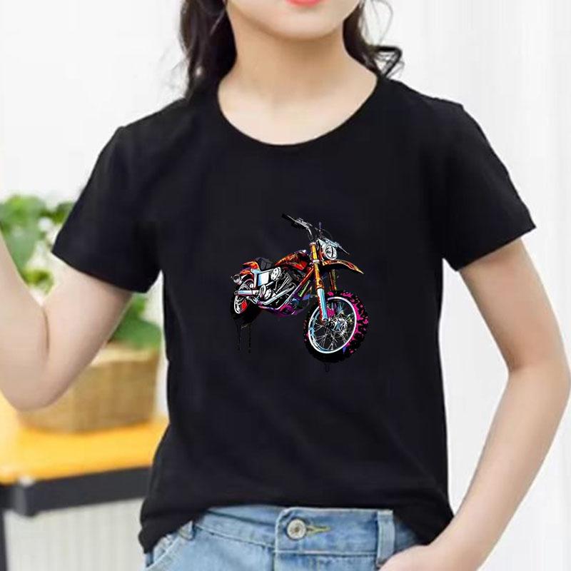 Graffiti Dirt Motorcycle Graphic Tee Kids 100 Cotton Crew Neck T Shirt Short Sleeve Breathable Tops For Boys Girls Children
